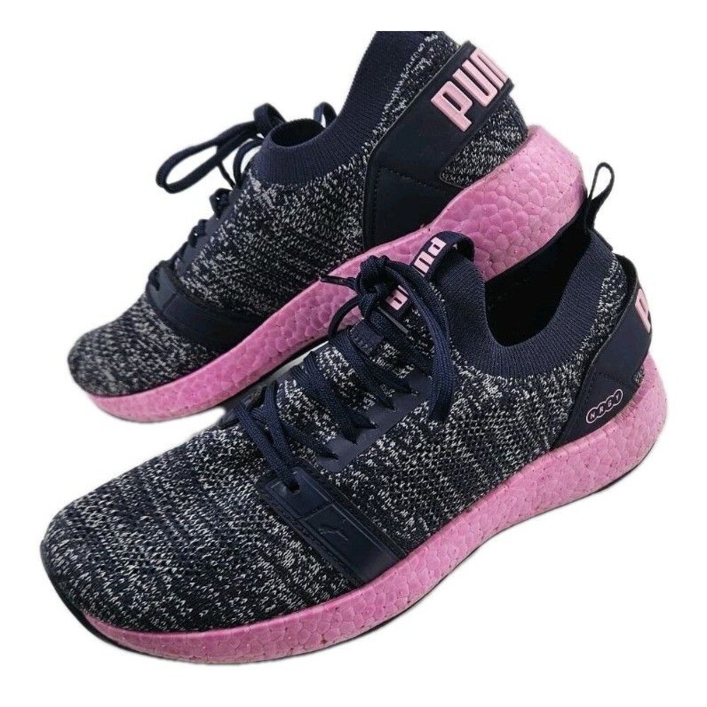 Size 8 PUMA NRGY Neko Softfoam Knit Navy Pink Women Running Athletic Tennis Shoe